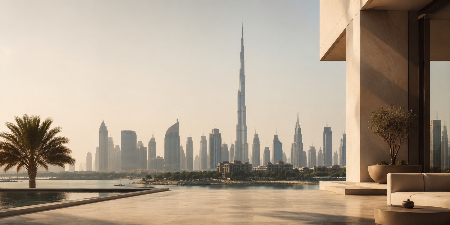 Business district skyline in an international jurisdiction